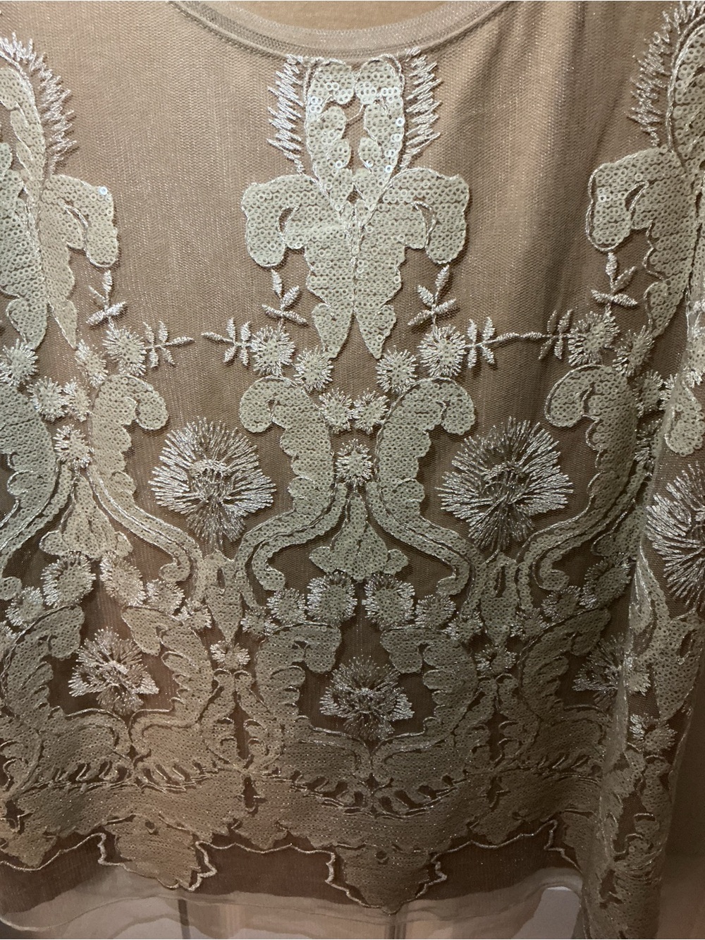 Chico's Tan Tank with Cream Embroidered Sequin Motif